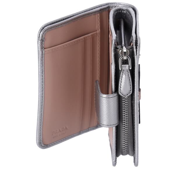 PRADA Bifold Wallet 1ML018 Silver Pink Bow Saffiano Leather - Picture 6 of 7